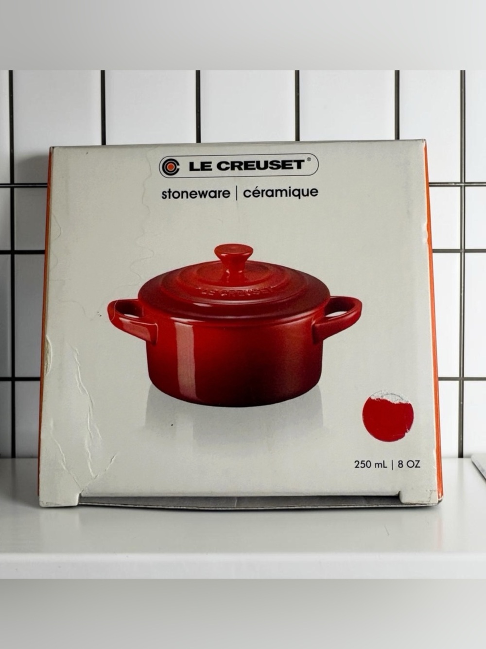 NWT Le Creuset Red Stoneware Mini Cocotte with Handles